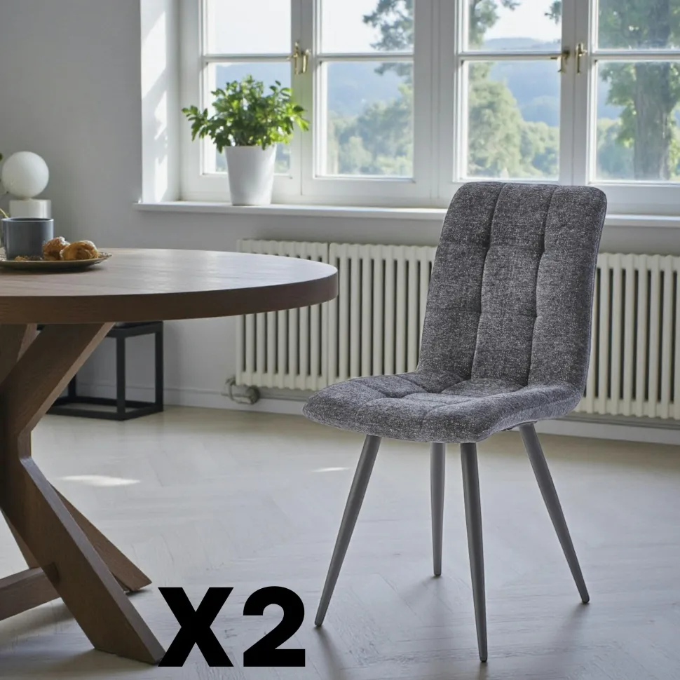 Chaise en tissu bleu motif damier (lot de 2) LOMBARDIE