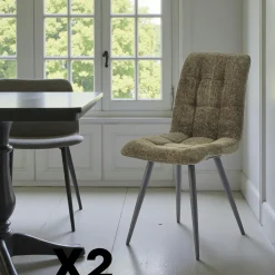 Chaise en tissu écru motif damier (lot de 2) LOMBARDIE