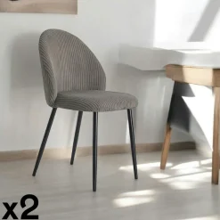 Chaise en tissu côtelé bleu pétrole (lot de 2) IENA