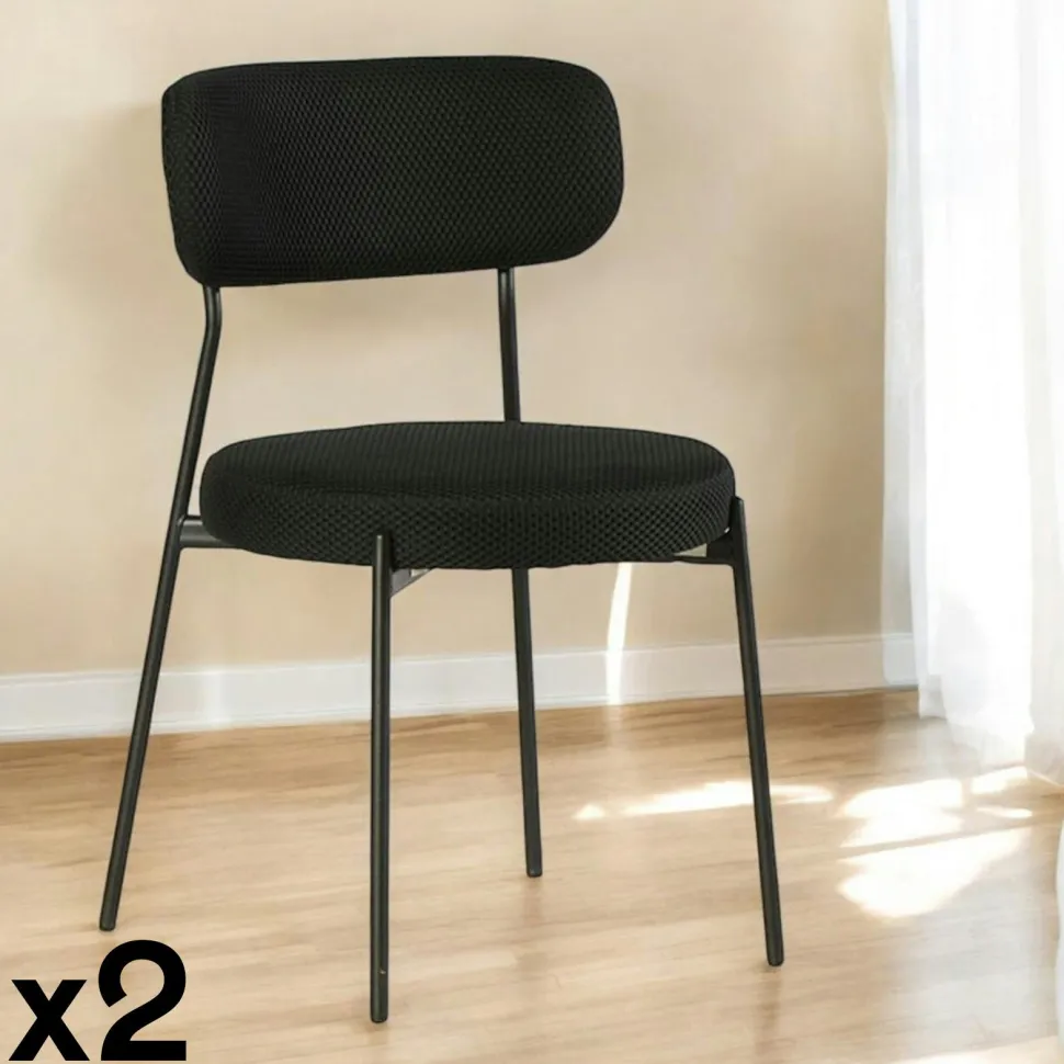 Chaise en tissu résille matelassée noir (lot de 2) IENA