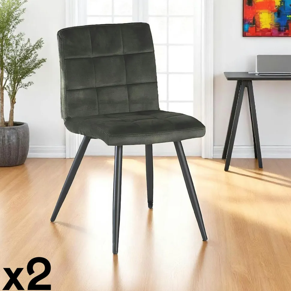 Chaise en velours capitonné moutarde MALMOE (lot de 2)