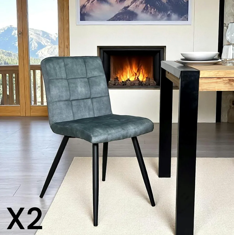 Chaise en velours capitonné gris MALMOE (lot de 2)