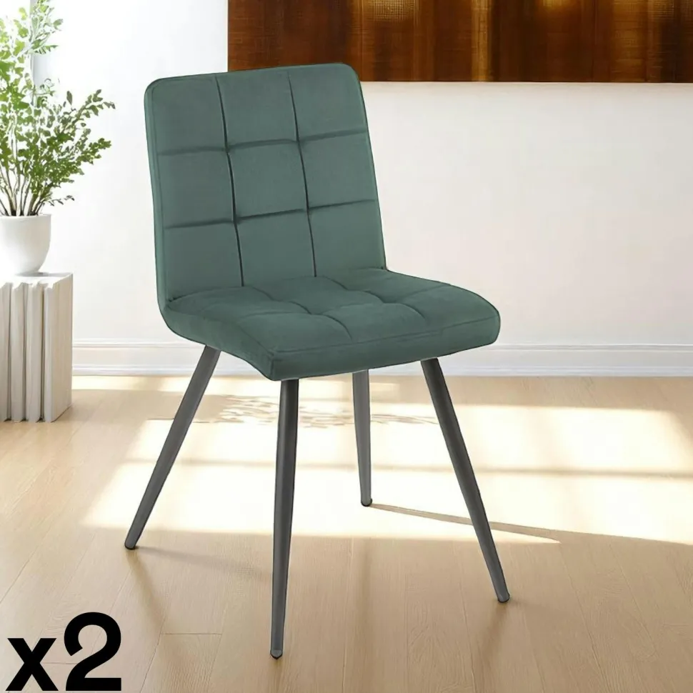 Chaise en velours capitonné gris MALMOE (lot de 2)