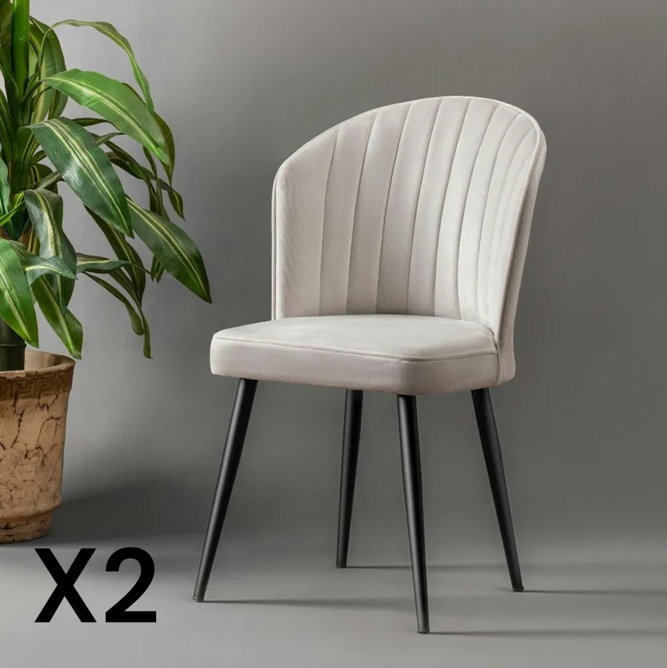 Chaise en velours écru - dossier enveloppant ROSARIO (Lot de 2)