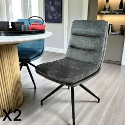 Chaise en velours écru motif damier (lot de 2) PALERME