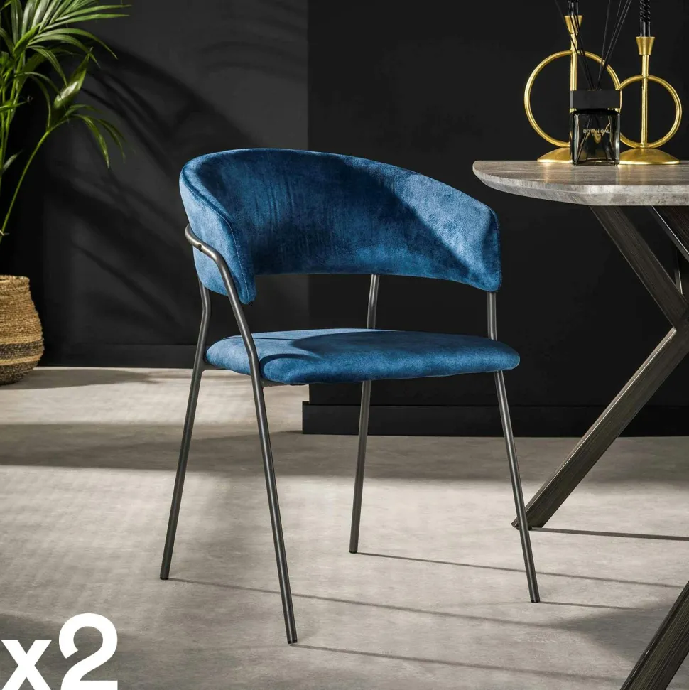 Chaise en velours gris à dossier rond (lot de 2) MELBOURNE