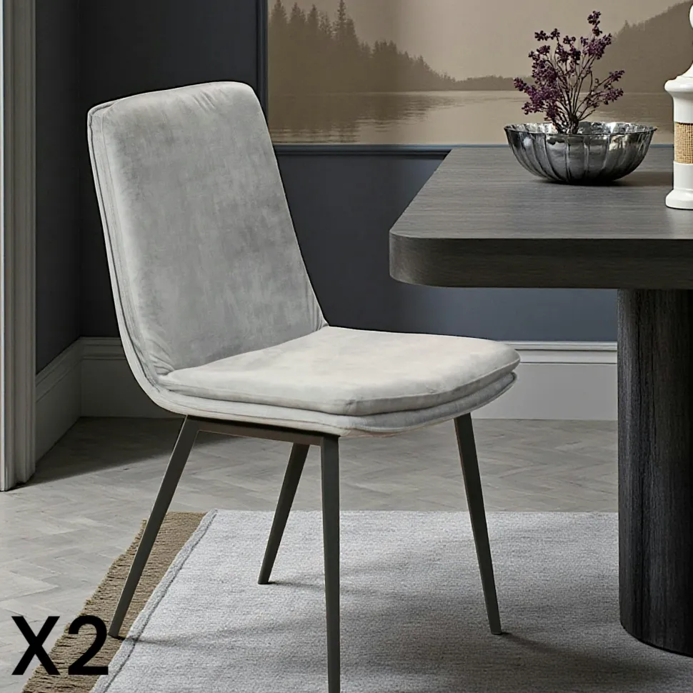 Chaise en velours gris à double coussinage (lot de 2) OKA
