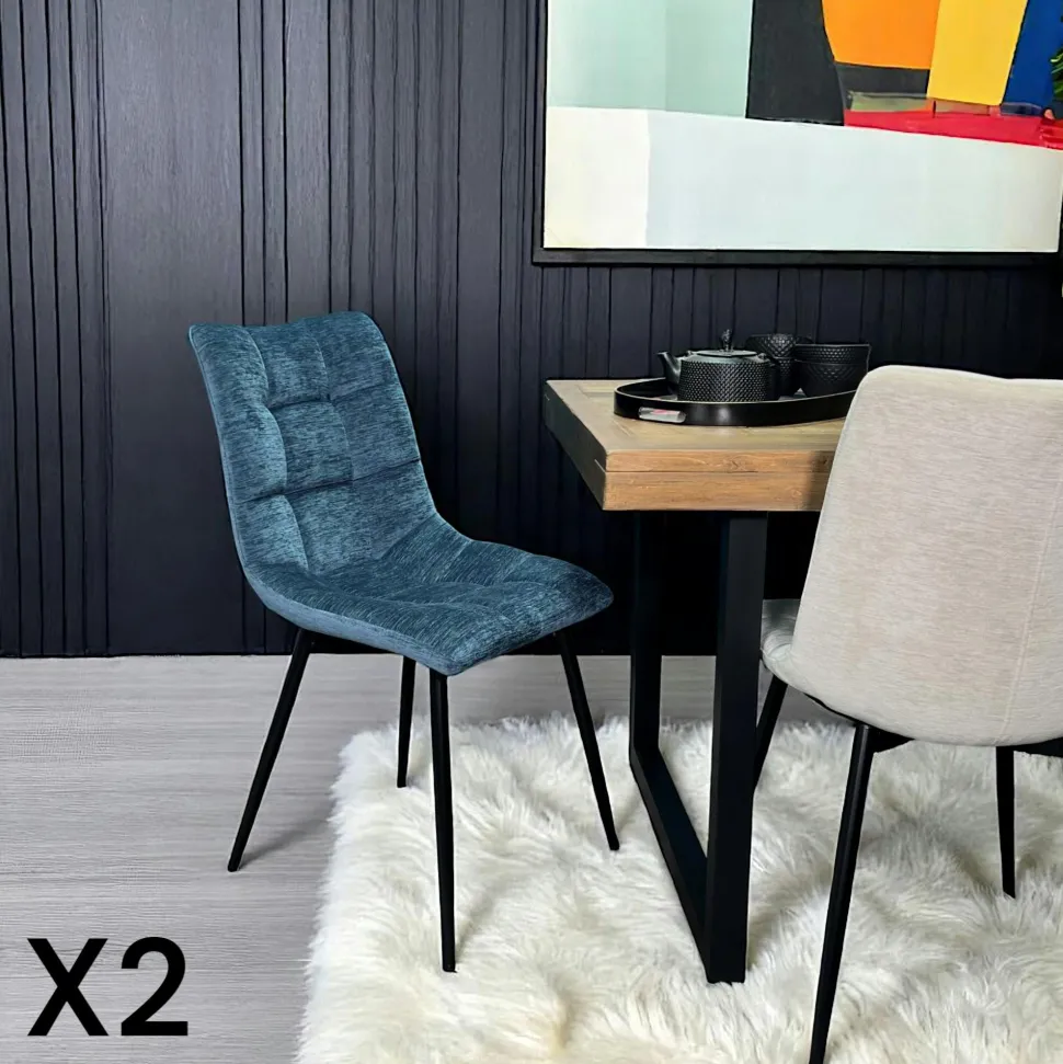 Chaise en velours gris clair motif damier (lot de 2) PALERME