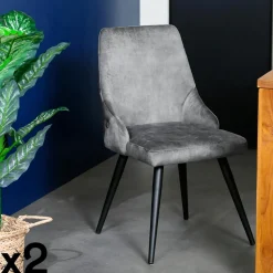 Chaise en velours gris (lot de 2) MALMOE