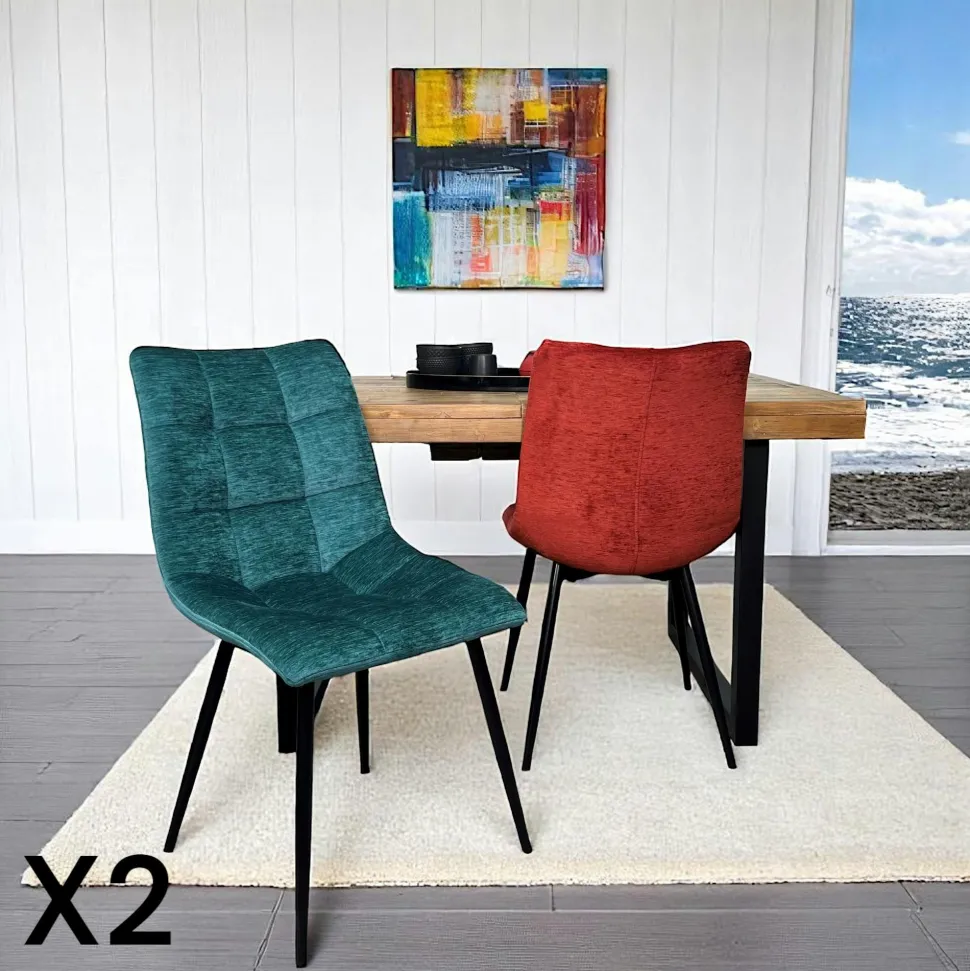 Chaise en velours lagon motif damier (lot de 2) PALERME