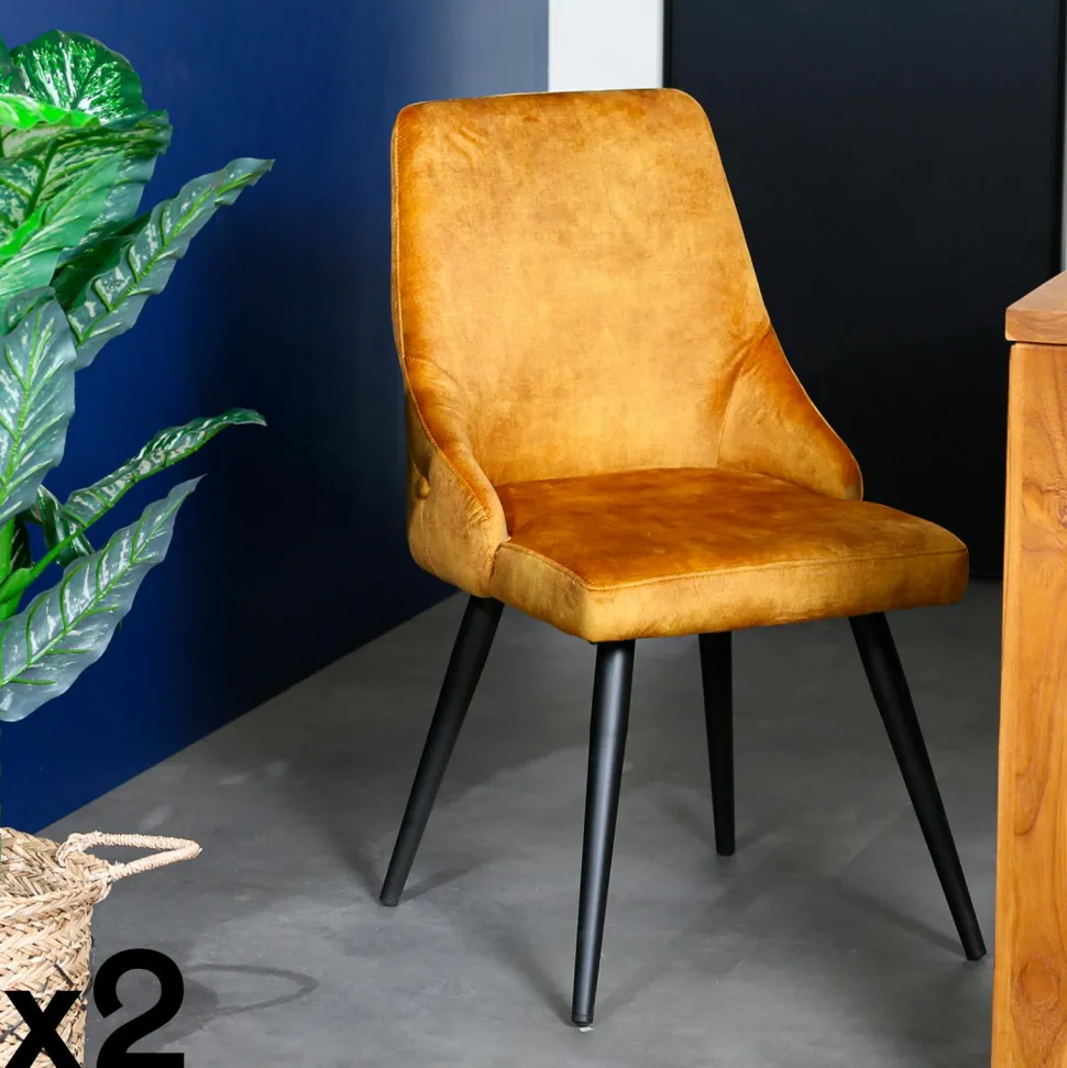 Chaise en velours ocre (lot de 2) MALMOE