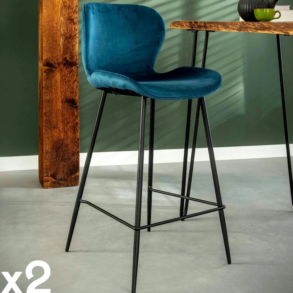 Chaise en velours piqué bleu (lot de 2) MELBOURNE