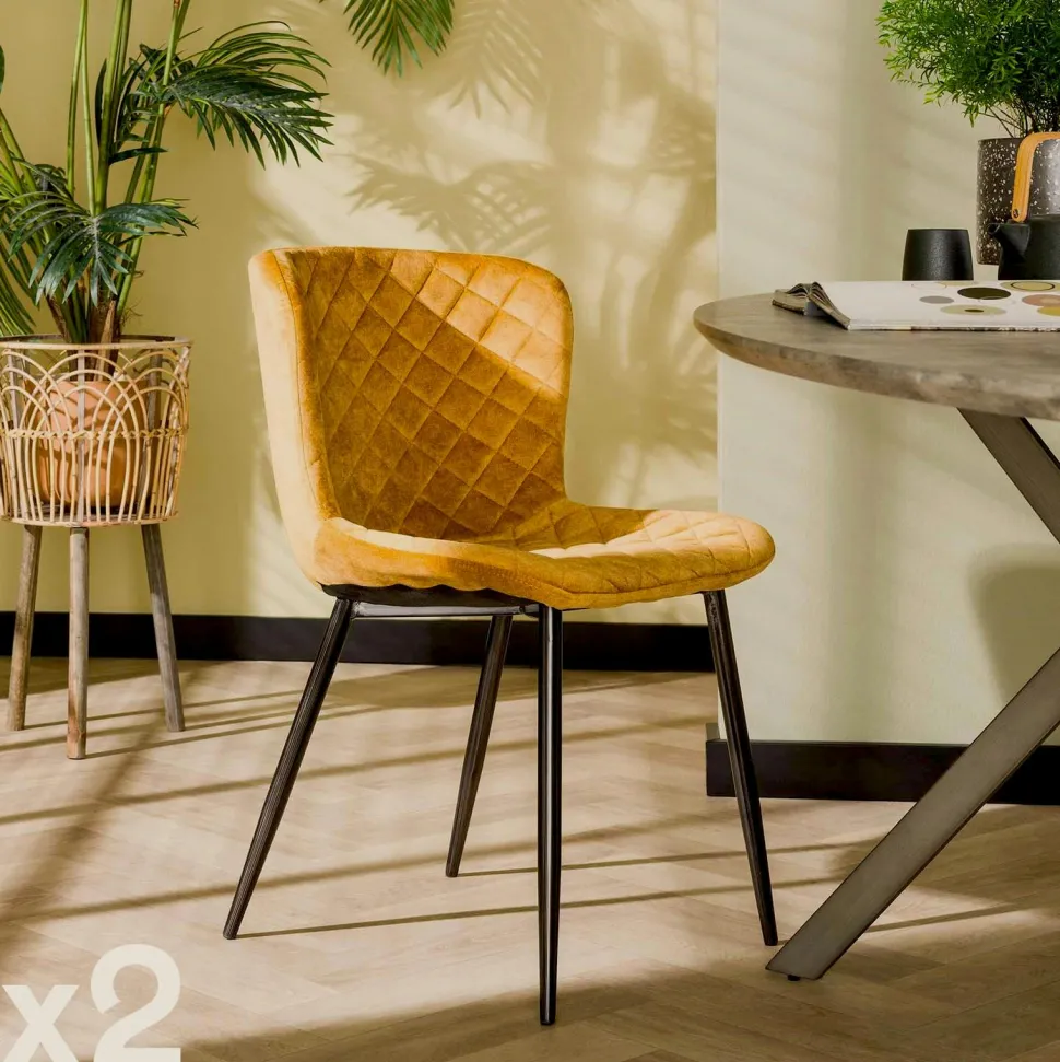 Chaise en velours piqué moutarde (lot de 2) MELBOURNE