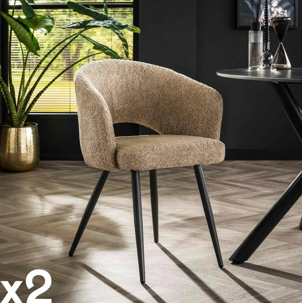Chaise en velours piqué taupe (lot de 2) MELBOURNE