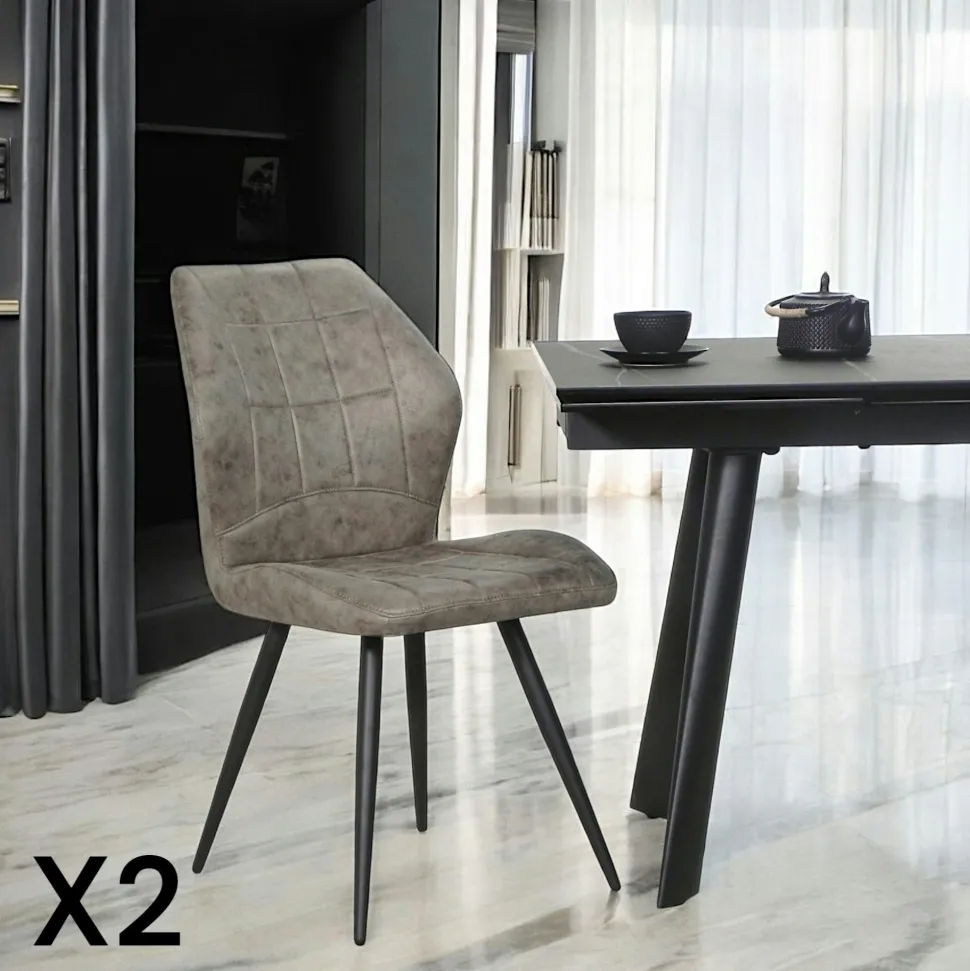 Chaise grise motif damier, (lot de 2) LOMBARDIE