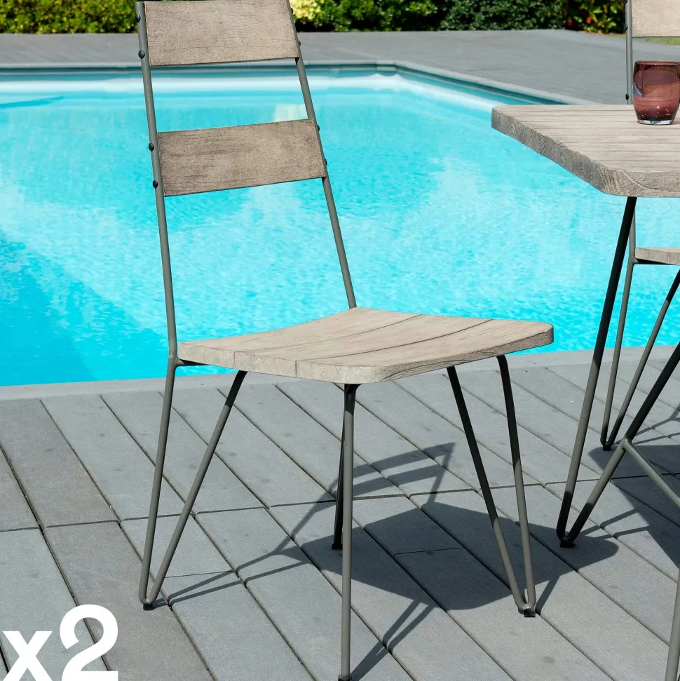 Chaise Jardin Teck Acier (lot de 2) DETROIT