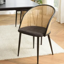 Chaise métal dossier cannage ovale assise velours noir (lot de 2) LOANO