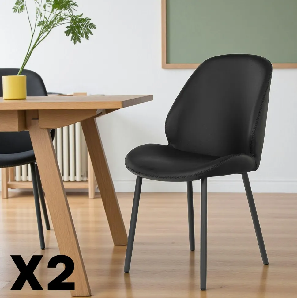 Chaise noire moderne avec surpiqure (lot de 2) BERLIN