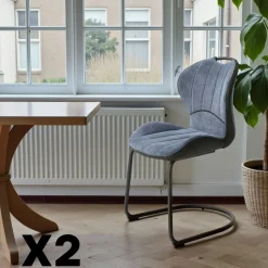 Chaise pied luge bi-matière en tissu gris (lot de 2) LIGURIE