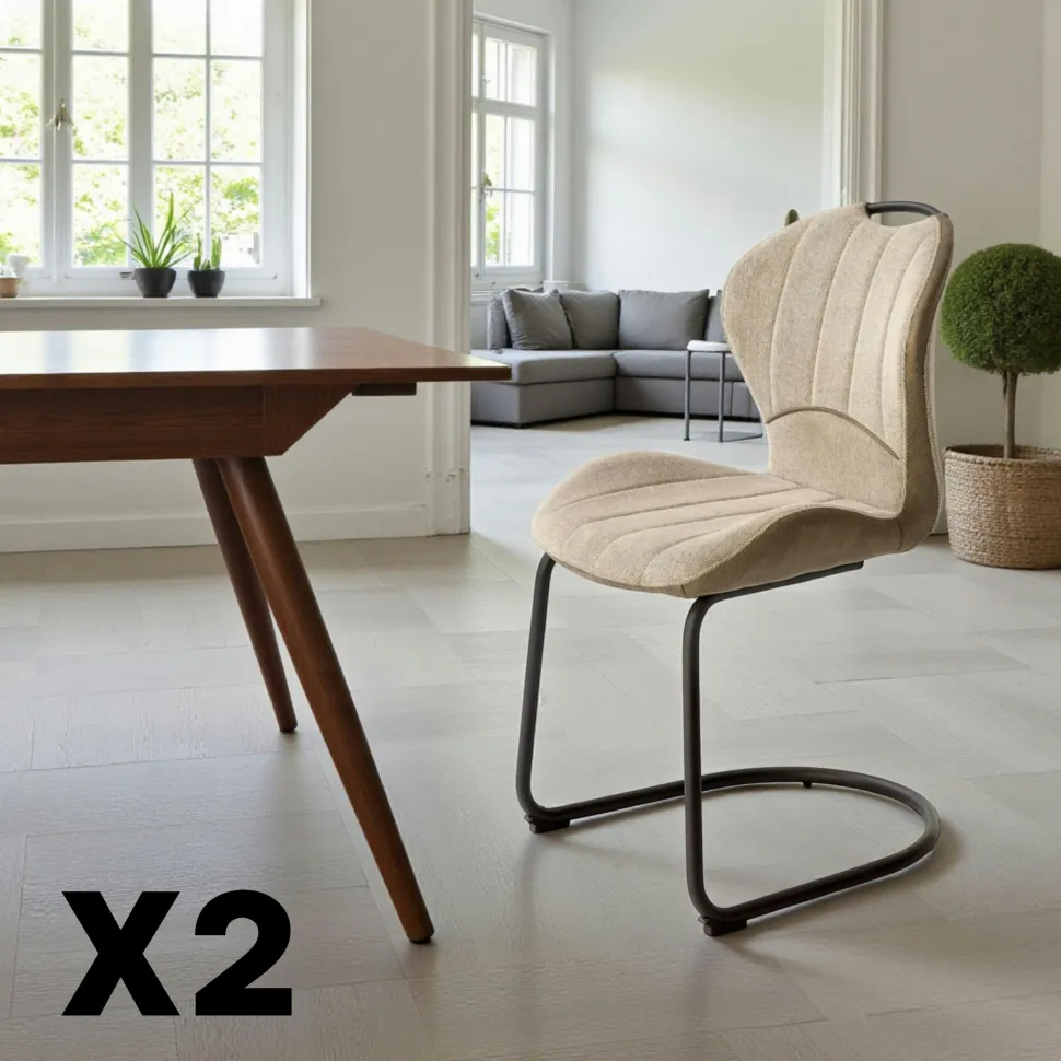Chaise pied luge bi-matière en tissu gris (lot de 2) LIGURIE