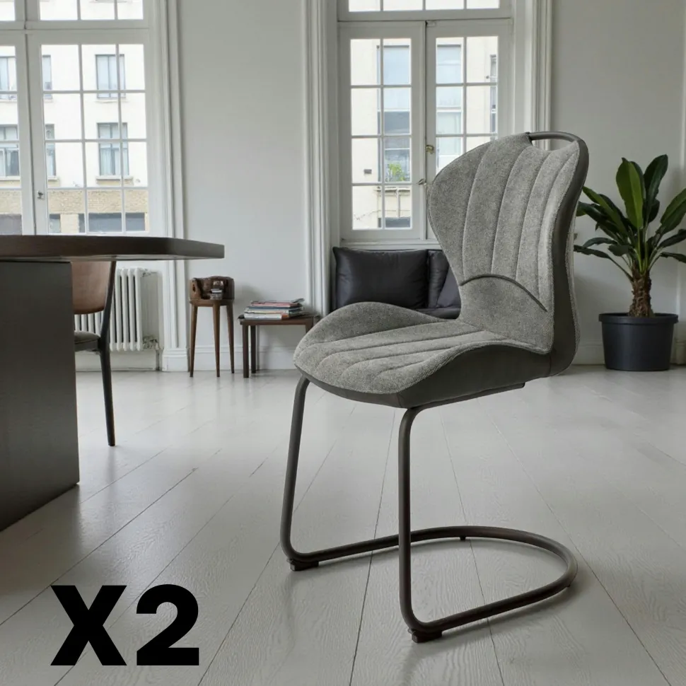 Chaise pied luge bi-matière en tissu taupe (lot de 2) LIGURIE