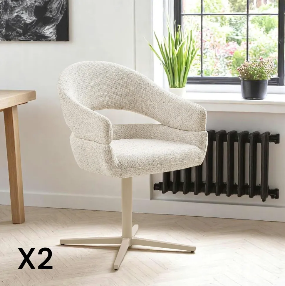 Chaise pivotante beige chiné design avec pied gris (lot de 2) MONTREUX