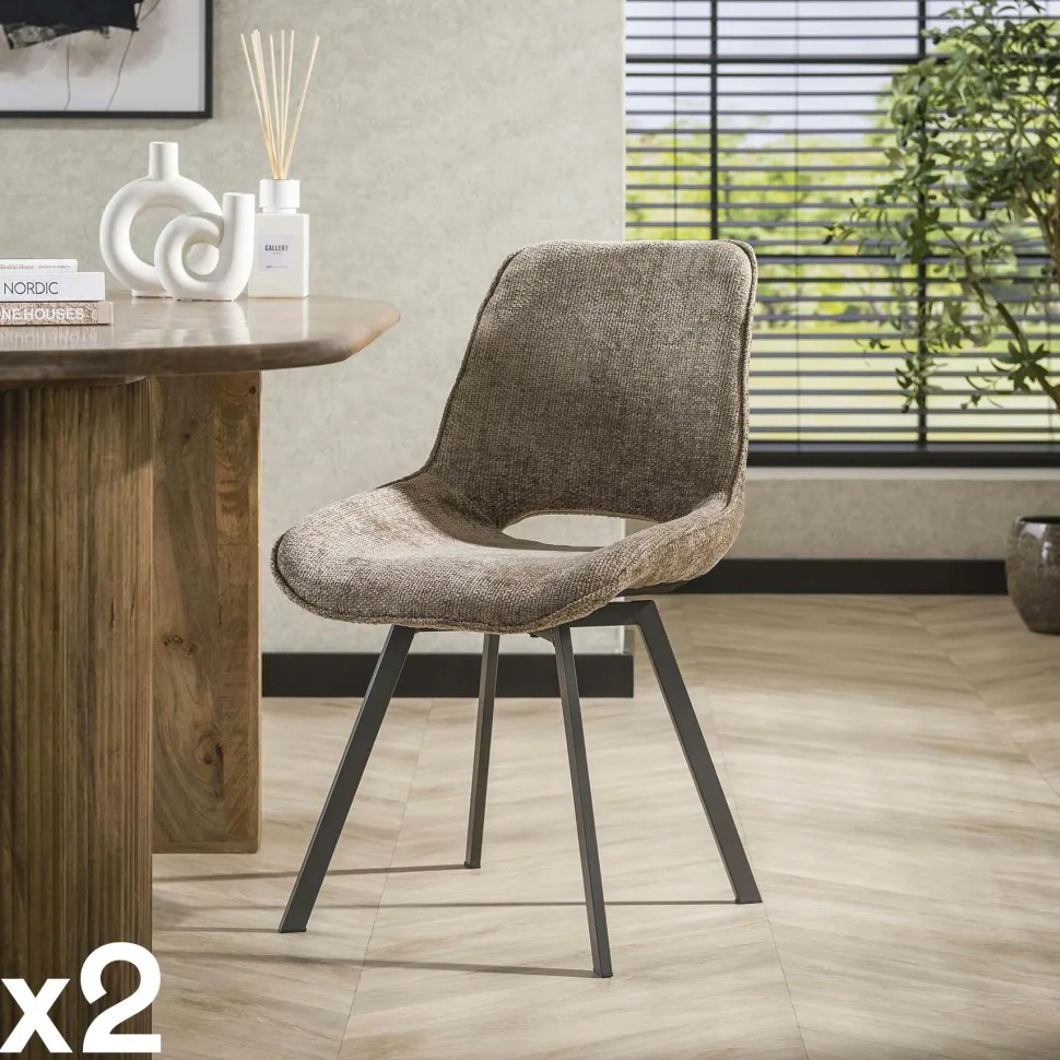 Chaise pivotante confort – taupe, dos ajouré (lot de 2) ASCOLI