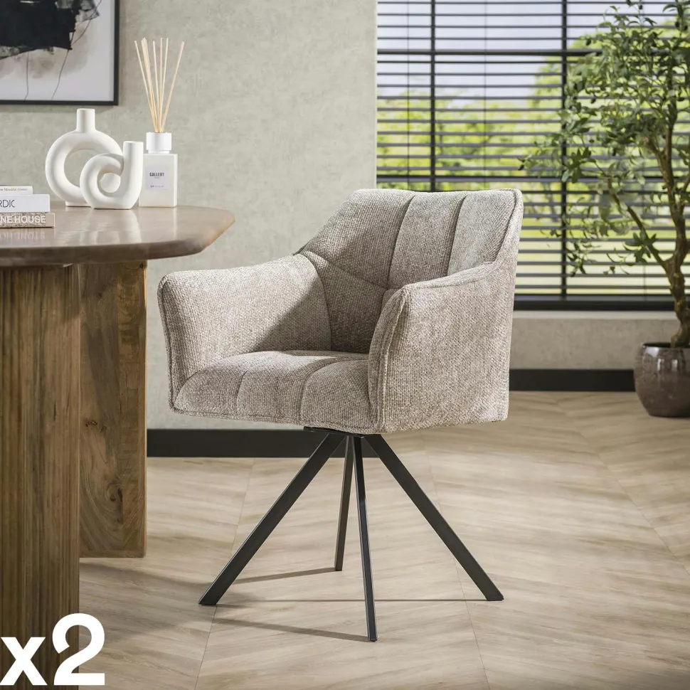 Chaise pivotante de salle à manger en velours texturé sable (lot de 2) MELBOURNE