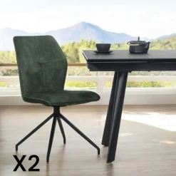 Chaise pivotante grise en velours patiné avec poignée (lot de 2) LOMBARDIE