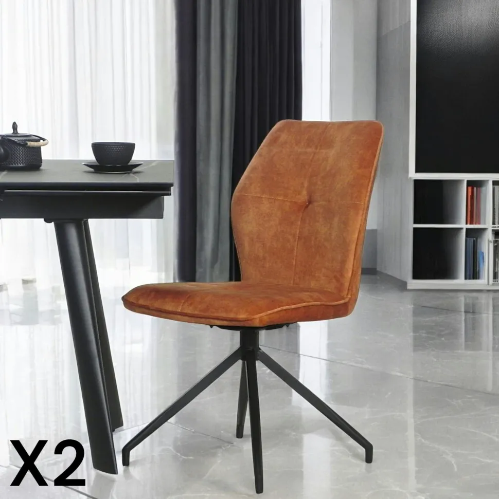 Chaise pivotante grise en velours patiné avec poignée (lot de 2) LOMBARDIE