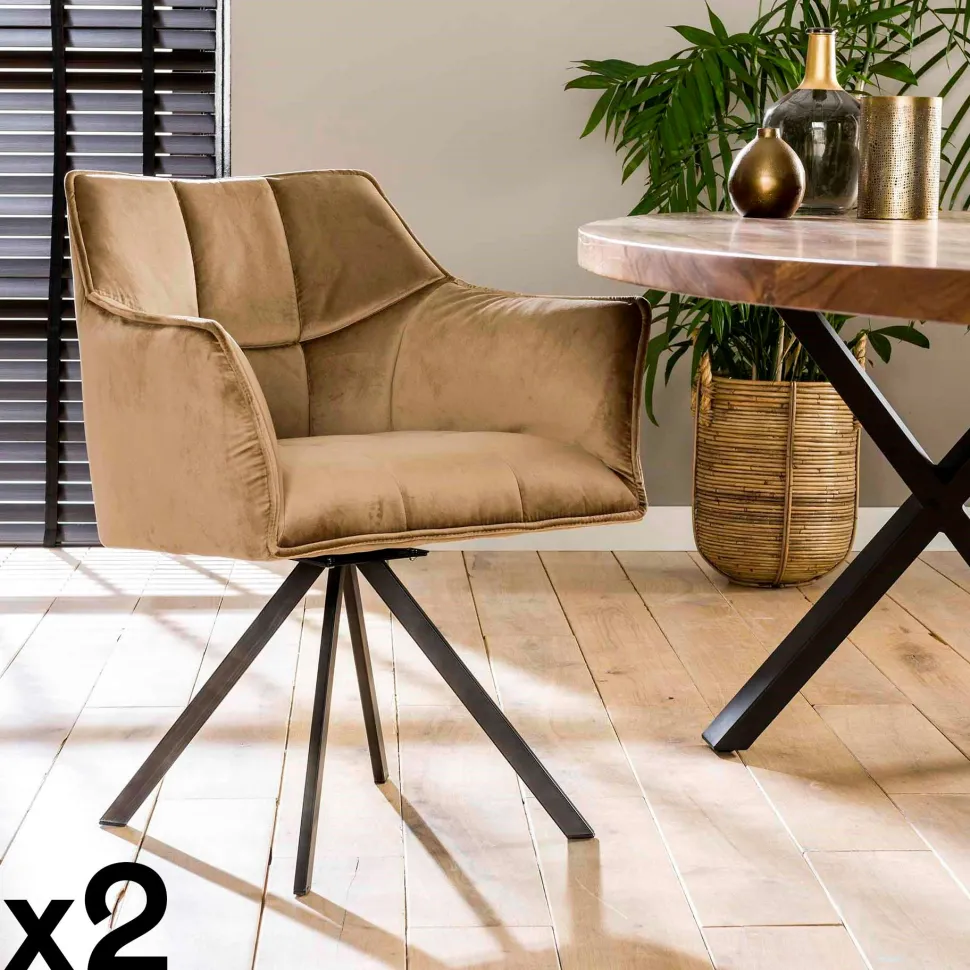 Chaise pivotante grise en velours patiné avec poignée (lot de 2) LOMBARDIE