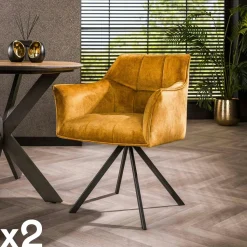 Chaise pivotante grise en velours patiné avec poignée (lot de 2) LOMBARDIE