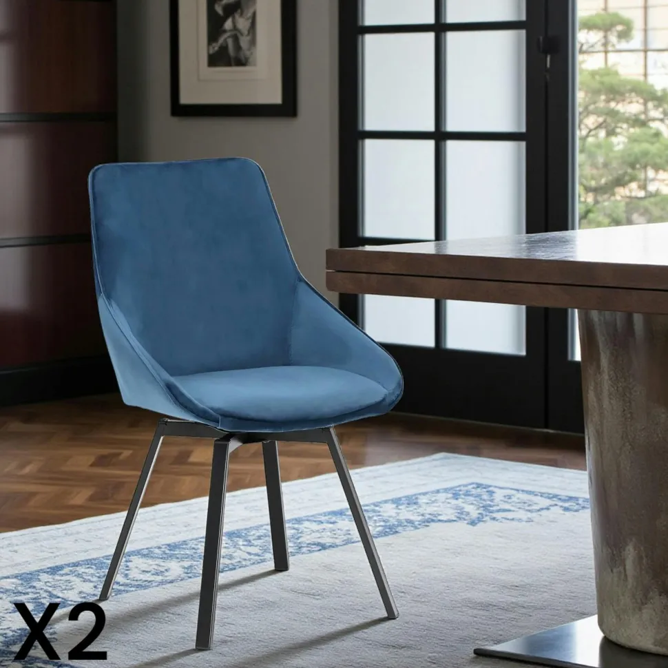 Chaise pivotante moderne en velours bleu OKA (Lot de 2)
