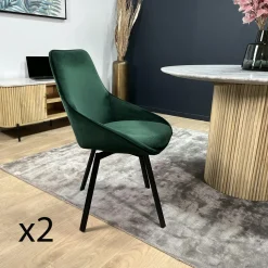 Chaise pivotante moderne en velours bleu OKA (Lot de 2)