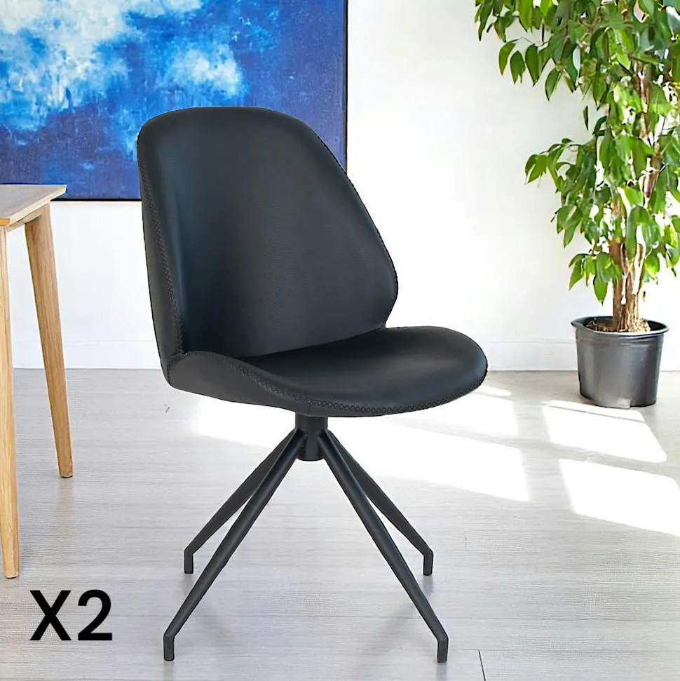 Chaise pivotante noire avec surpiqure décorative (lot de 2) BERLIN