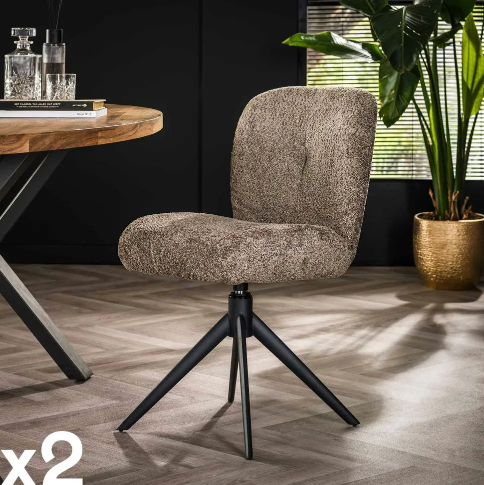 Chaise pivotante rembourrée en bouclette taupe (lot de 2) GALWAY