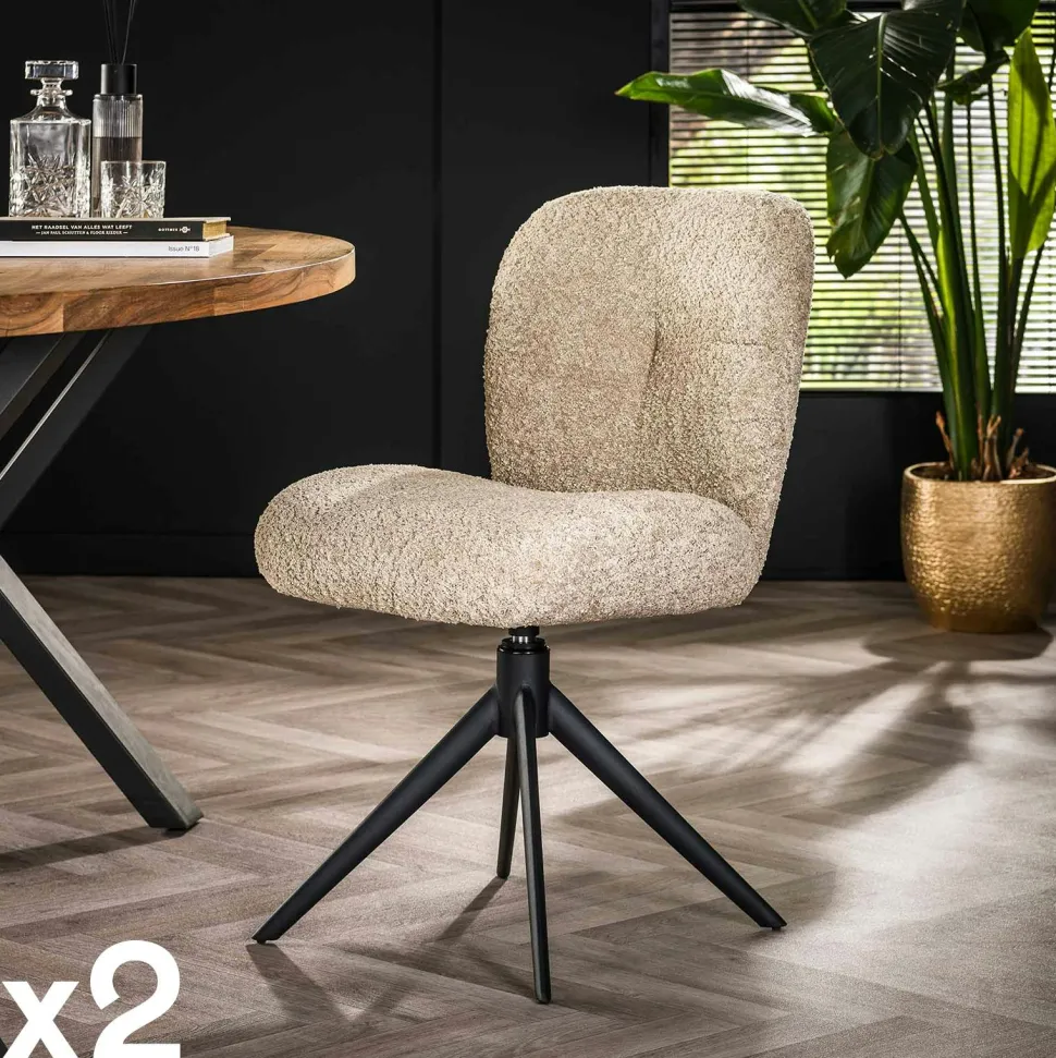 Chaise pivotante rembourrée en bouclette taupe (lot de 2) GALWAY