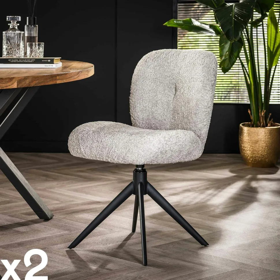 Chaise pivotante rembourrée en bouclette blanche (lot de 2) GALWAY