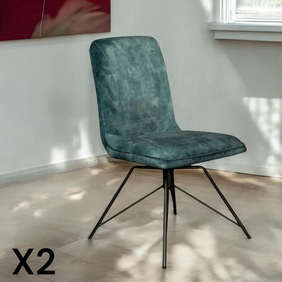Chaise pivotante velours doré (lot de 2) OKA