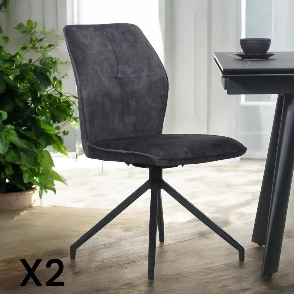 Chaise pivotante vert en velours patiné avec poignée (lot de 2) LOMBARDIE