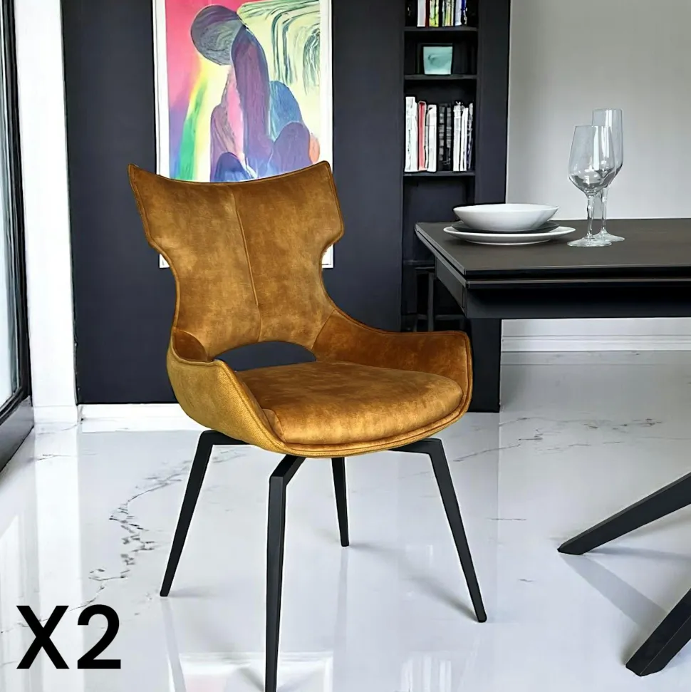 Chaise pivotante verte bi-matière, dossier en T (lot de 2) LOMBARDIE