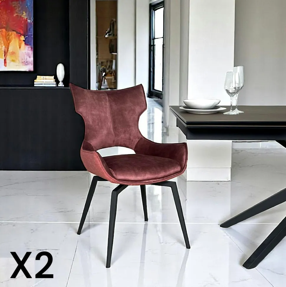Chaise pivotante verte bi-matière, dossier en T (lot de 2) LOMBARDIE