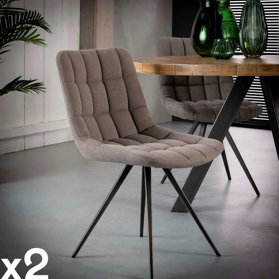 Chaise salle à manger tissu jeans sable (lot de 2)
