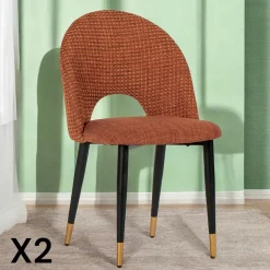 Chaise salle à manger tissu quadrillé rouille (lot de 2) MALMOE