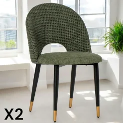 Chaise salle à manger tissu quadrillé rouille (lot de 2) MALMOE