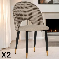 Chaise salle à manger tissu quadrillé kaki (lot de 2) MALMOE