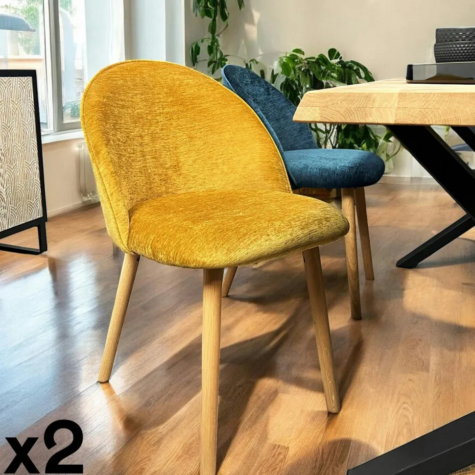 Chaise scandinave en bois et velours moutarde (lot de 2) ETNA