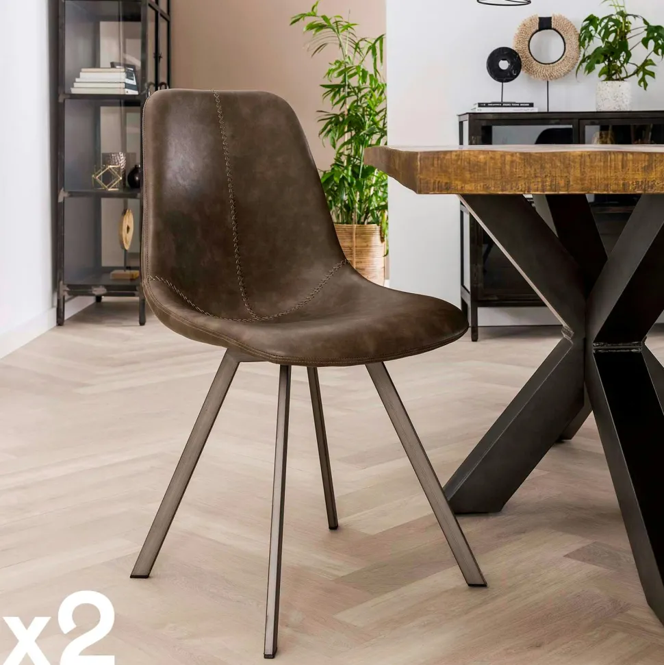 Chaise scandinave noire coutures apparentes pieds étoile HELSINKI (lot de 2)