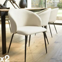 Chaise style cabriolet tissu marron (lot de 2) TIM