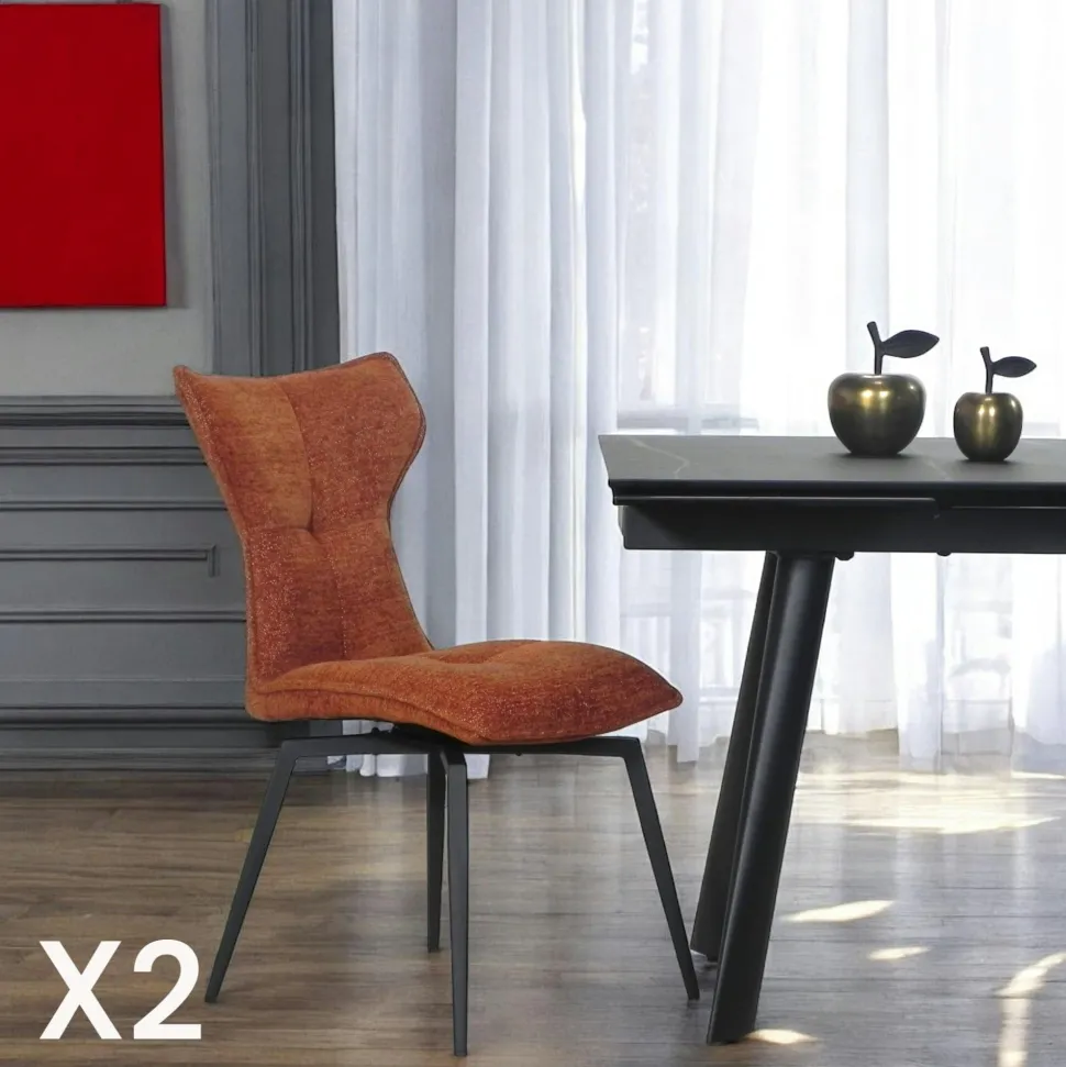 Chaise terracotta pivotante en velours avec passepoil (lot de 2) LOMBARDIE